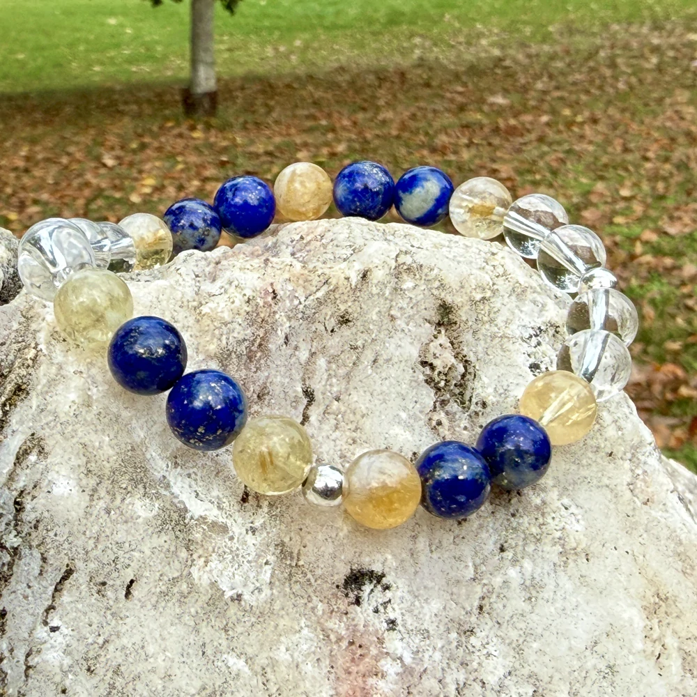 Minerální náramek lapis lazuli, citrín, křišťál - NAVŽDY SPOLU - partnerský (stříbro ag925)