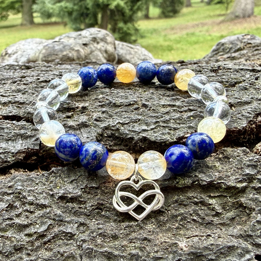 Minerální náramek lapis lazuli, citrín, křišťál - NAVŽDY SPOLU - ŽENA (stříbro ag925)