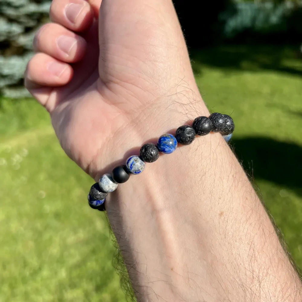 Minerální náramek lapis lazuli, onyx, láva - DŮVĚRA - žena