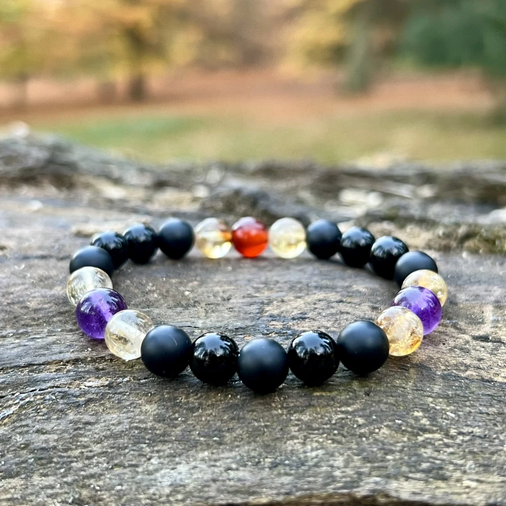 Minerální náramek onyx, ametyst, citrín, karneol - ROZMANITOST