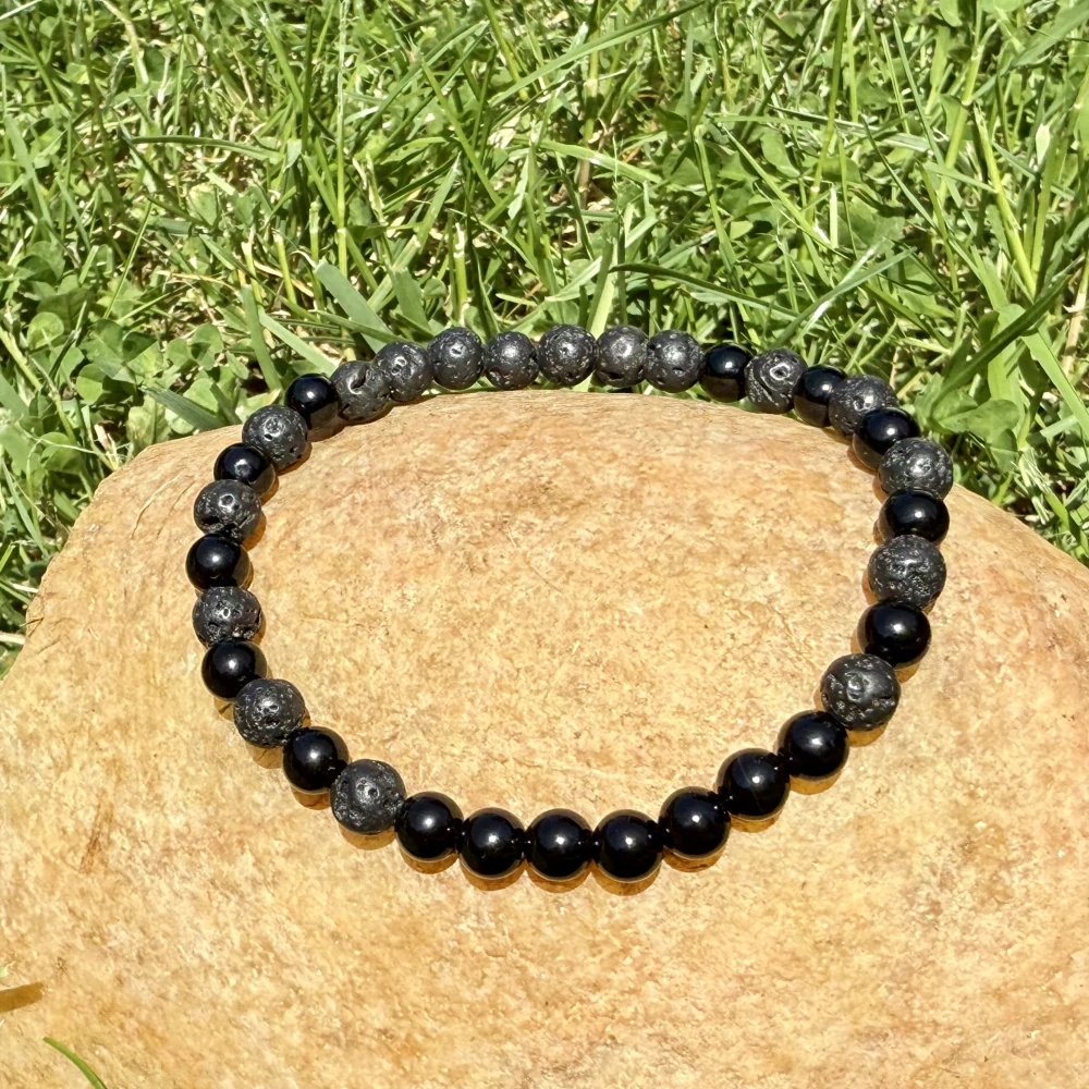 Minerální náramek onyx, lávový kámen - CHARISMA - muž