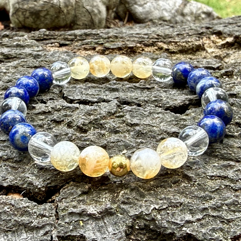 Minerální náramek lapis lazuli, citrín, křišťál - NAVŽDY S TEBOU (stříbro Ag925 potažené 24k zlatem Au999)