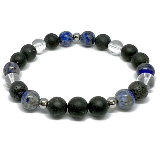 Minerální náramek obsidián, lapis-lazuli, láva, křišťál - HLUBINA